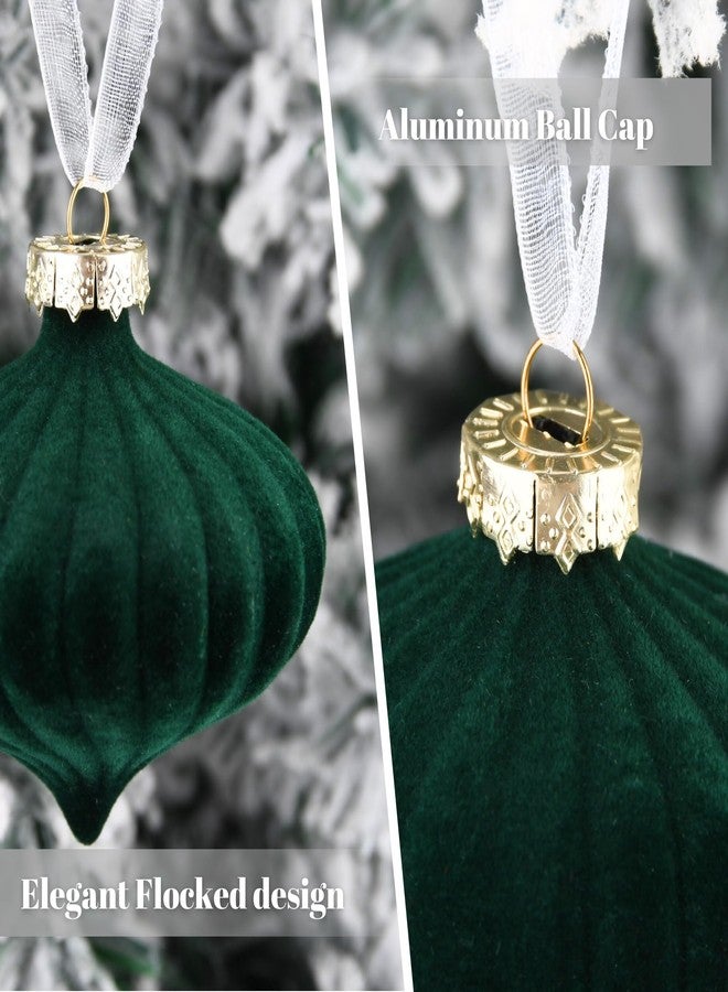 VTYEPOU Christmas Tree Ornaments Green Velvet - Pack of 28pcs Flocked Xmas Balls Ornament Decorations Assortment - Image 2
